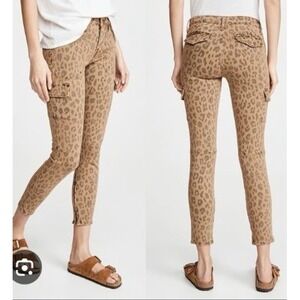 $206 FRAME Leopard Print Cargo Skinny Jeans Pants Women Size 26 Tan Brown